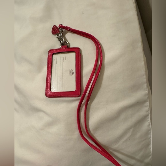 Coach Tan and Pink Card Holder with Lanyard and Strawberry Charm - Picture 4 of 5